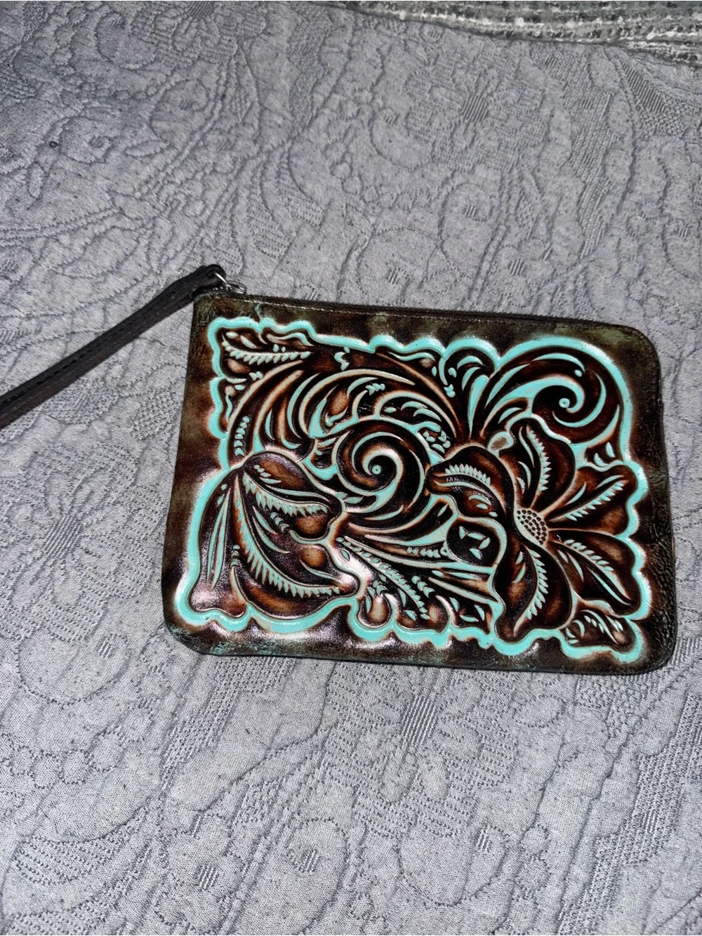 Patricia Nash Cassini Tooled Leather Wristlet Turquoise